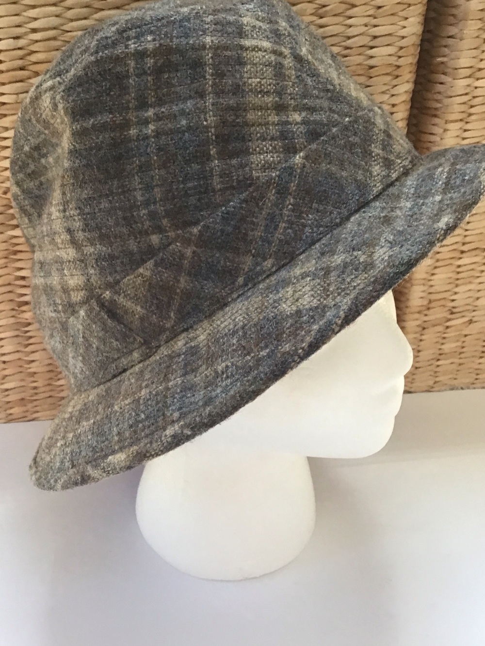 VTG Dobbs 5th Avenue NY Men's Plaid Wool Blend Gray Brown Plaid Fedora Hat 7 5/8